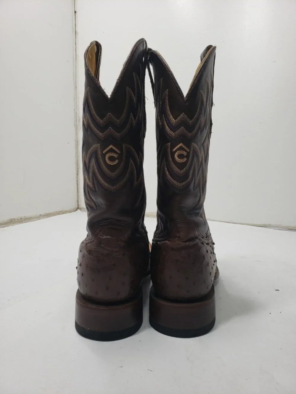 Cavender's Brown Full Quill Ostrich Leather Square Toe Size 9EE Cowboy Boots